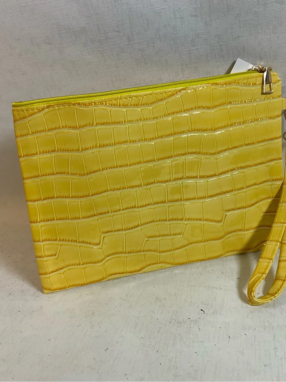 Yellow Croc-Embossed Wristlet Clutch - Women's Bag